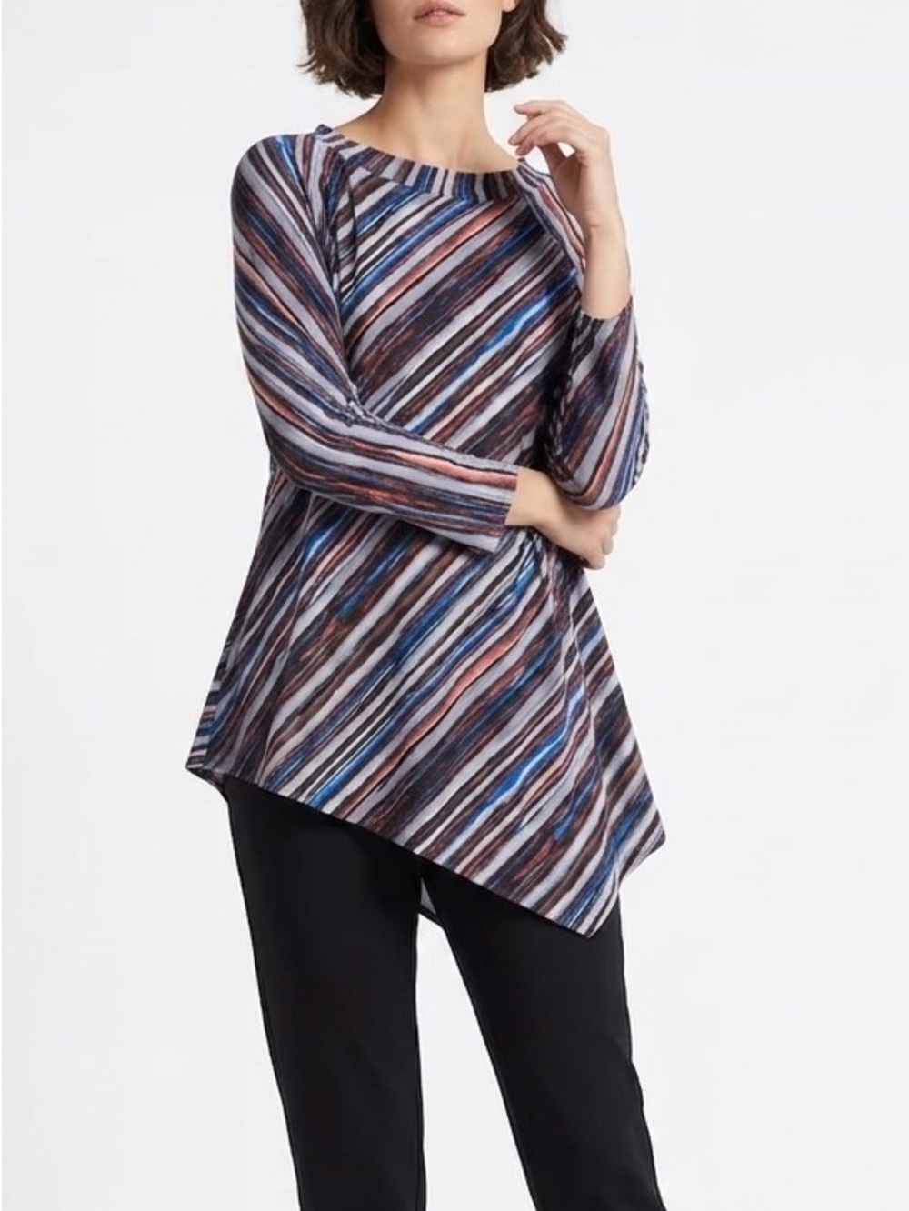 Sympli Elemental Stripe Raglan Top Handkerchief Hem Art to Wear Plus Size 16